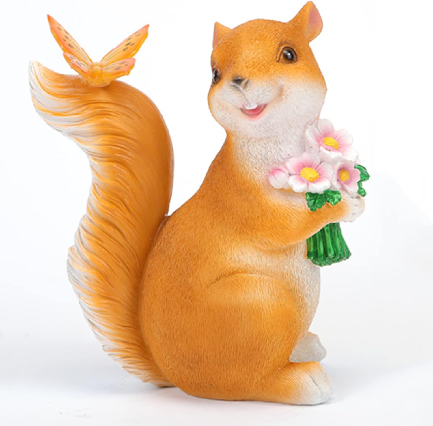 MBROS Solar Squirrel Garden Statues,Outdoor Resin Squirrel Solar Animal Lamp with Butterfly Night Light, Realistic Lawn Figurine Landscape Decorative Housewarming Gift,A