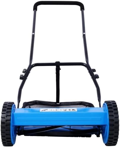 LuckyNote 14-Inch 5-Blade Push Reel Lawn Mower with Grass Catcher This Mechanical Lawn Mower Offers an Adjustable Blade Height of 0.6”-1.8” (Blue Color)