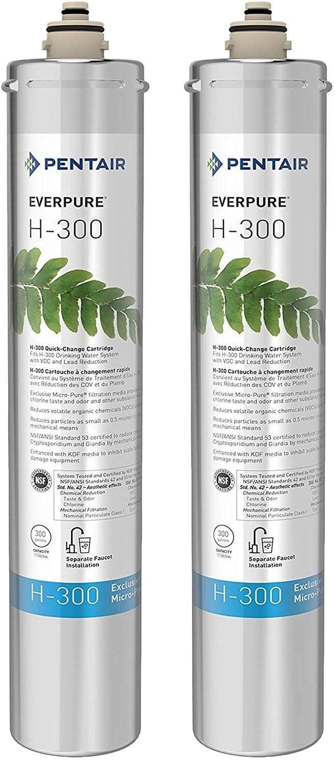 Pentair Everpure H-300 Water Filter Replacement Cartridge for Home Faucet Tap Water Under Sink, EV927072 (2 Pack)