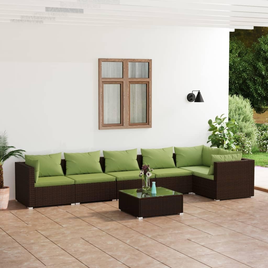 7 Piece Patio Lounge Set with Cushions Poly Rattan Brown,Premium Modular Rattan Patio Lounge Set with Comfortable Green Cushions for Outdoor Relaxation Patio Furniture Sets, Outdoor Furniture Sets