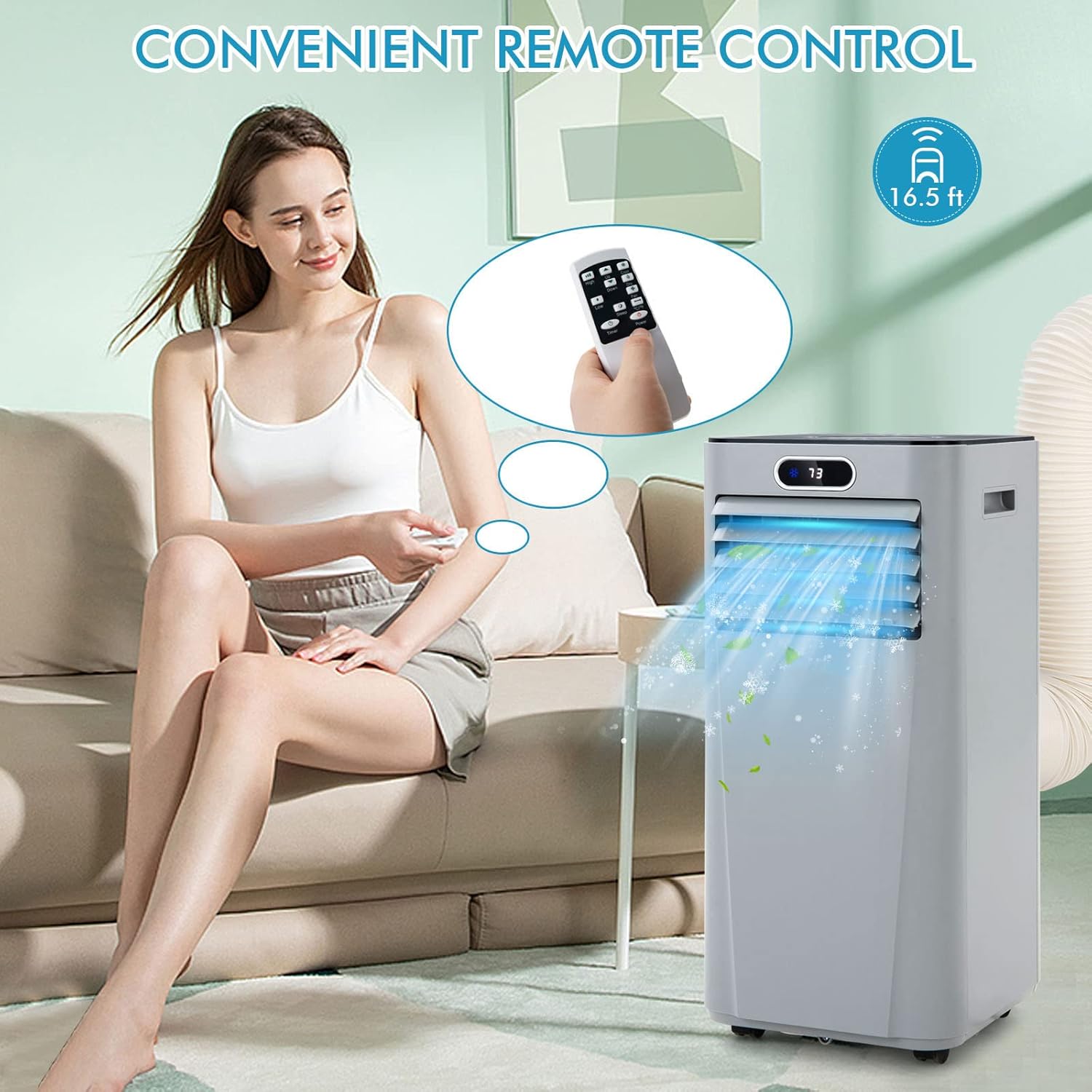 LDAILY Portable Air Conditioner, 8000 BTU for Rooms up to 230 sq.ft, 3-in-1 Evaporative Air Cooler w/Dehumidifying Fan & Remote Control, Sleep Mode, 24H Timer & LED Display (8000 BTU, Grey)