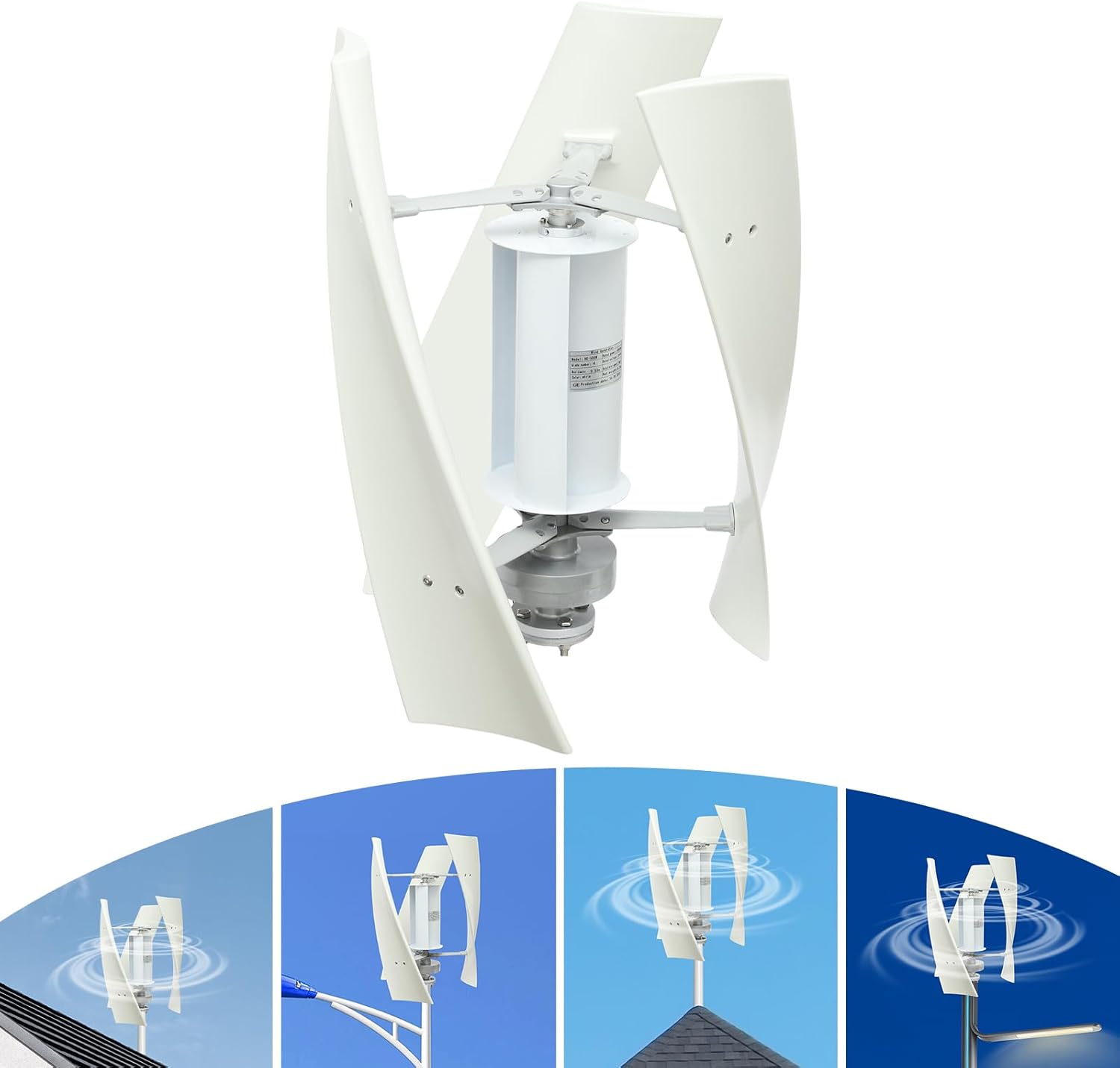 500W Vertical Wind Turbine, Generate Electricity Generator Kit, Winds Alternators with Auxiliary Wind Wheel, for Boats, Gazebos, Cabins, Mobile Homes