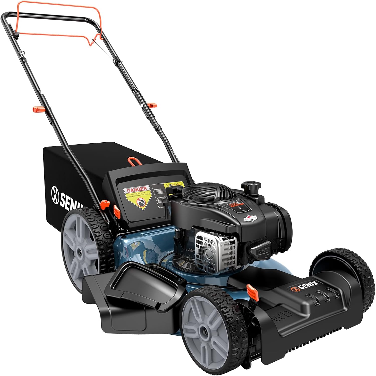 SENIX LSSG-M9 21-inch Gas Self-Propelled Lawn Mower - 140 cc 4-Cycle Briggs & Stratton Engine, Bagging, Mulching, and Side Discharge, 6-Position Lever Height Adjustment