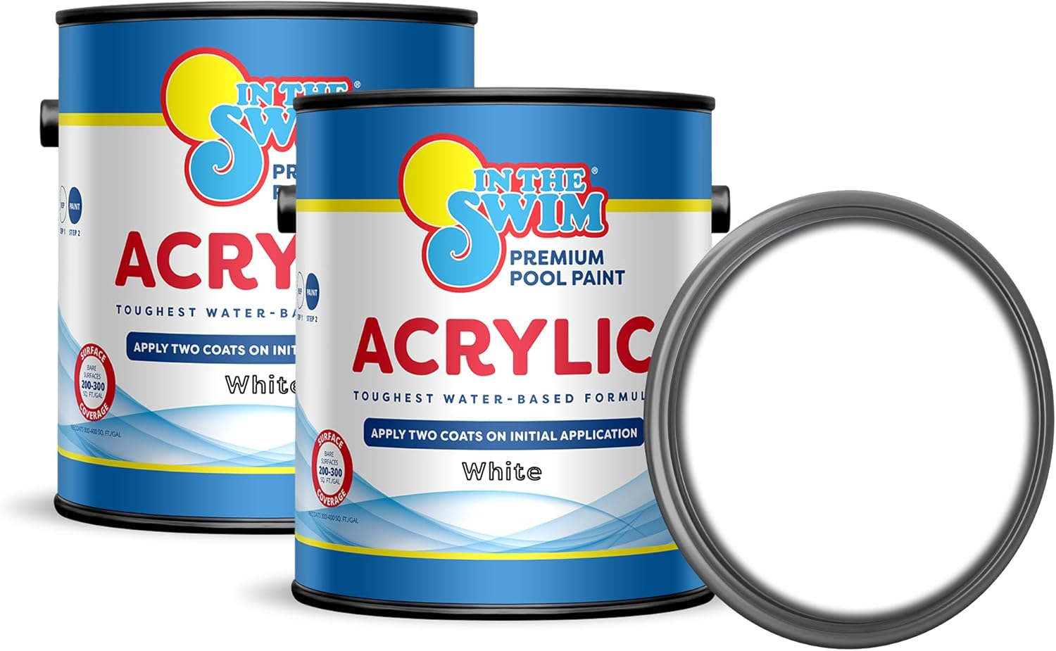 In The Swim Non-Slip Acrylic Swimming Pool Paint - White - for Smooth, Bare Cement Surfaces, Previously Acrylic Coating, or Rubber Base Paint Coating - 1 Gallon - 2-Pack
