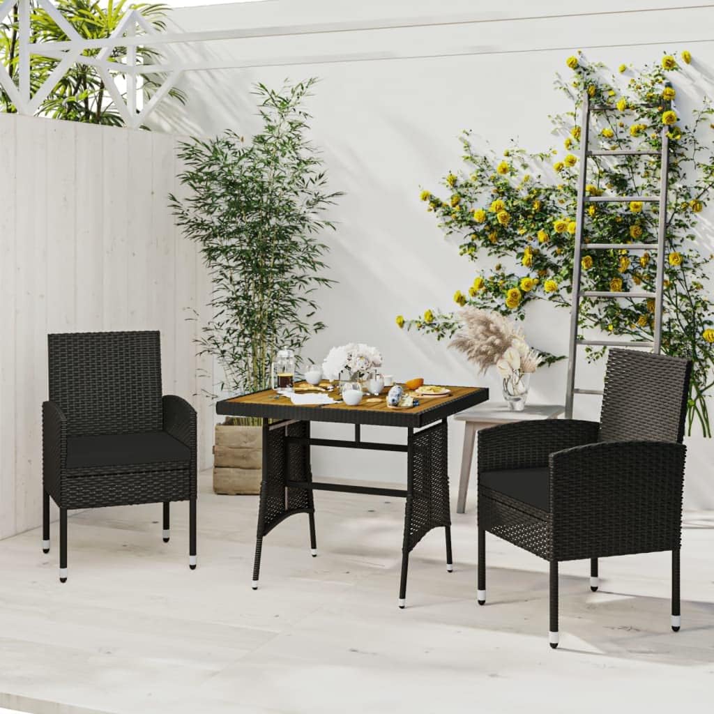 3 Piece Patio Dining Set Poly Rattan Black Garden Furniture