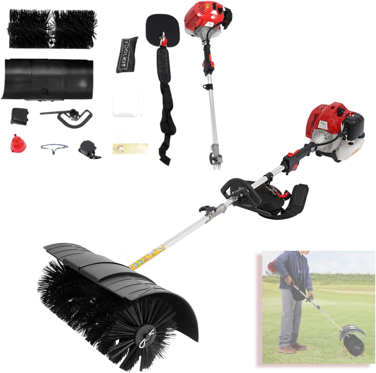 Gas Handheld Sweeper, Lawn Mower,52cc 2.3HP 2-Stroke Gasoline Yard Sweeper with 20.47in Brush, Walk-Behind Lawn Mowers for Artificial Grass, Patio, Driveway, Sidewalk, Snow Broom for Quick Sweep