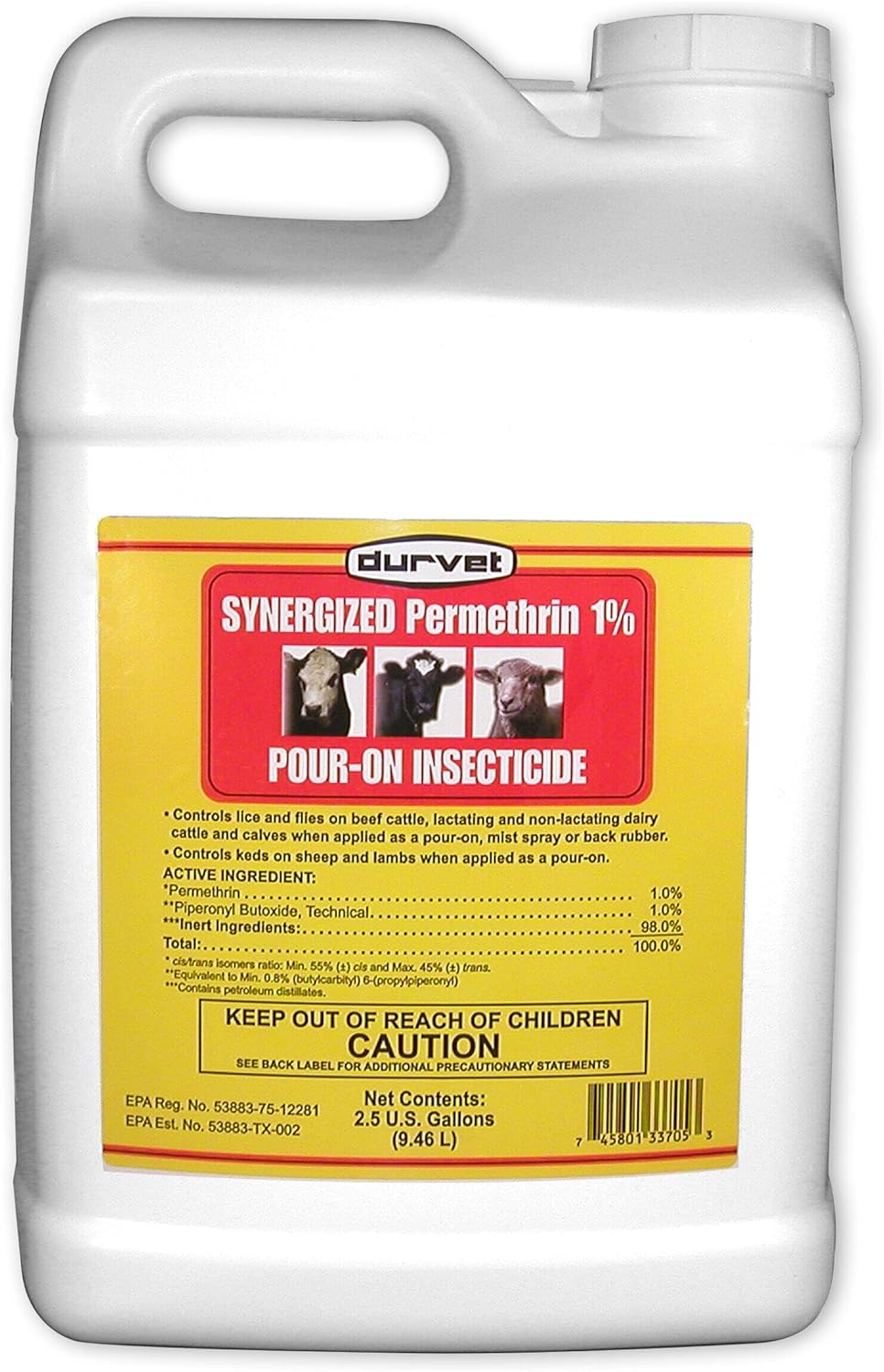 DURVET Fly Synergized Permethrin 1% Pour-On Insecticide - 2.5 Gallon