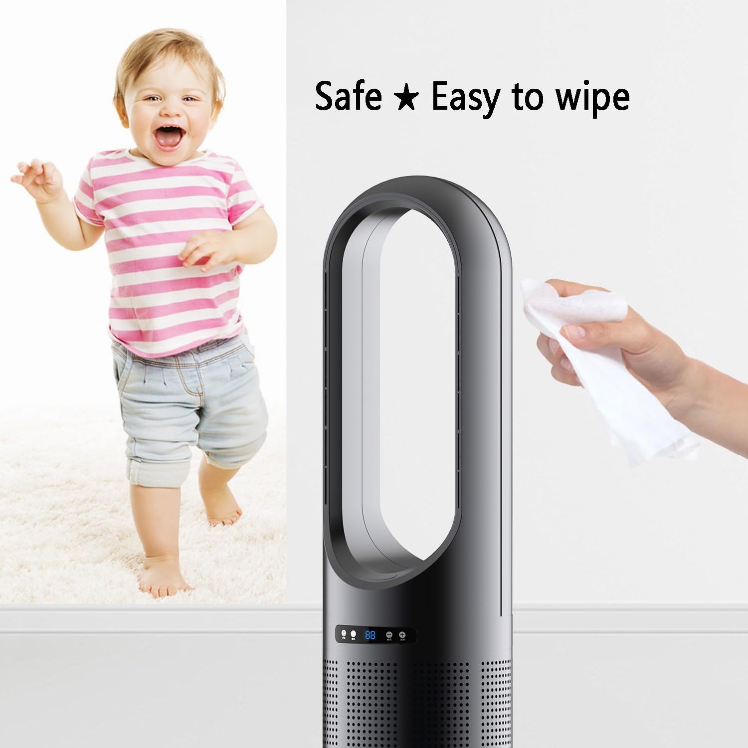 Bladeless Tower Fan, Quiet Floor Fan, Air Circulator with Remote, Office Fan, 80cm oscillating Fan, Accelerated air Circulation. Suitable for a Wide Range of scenarios(Silver)