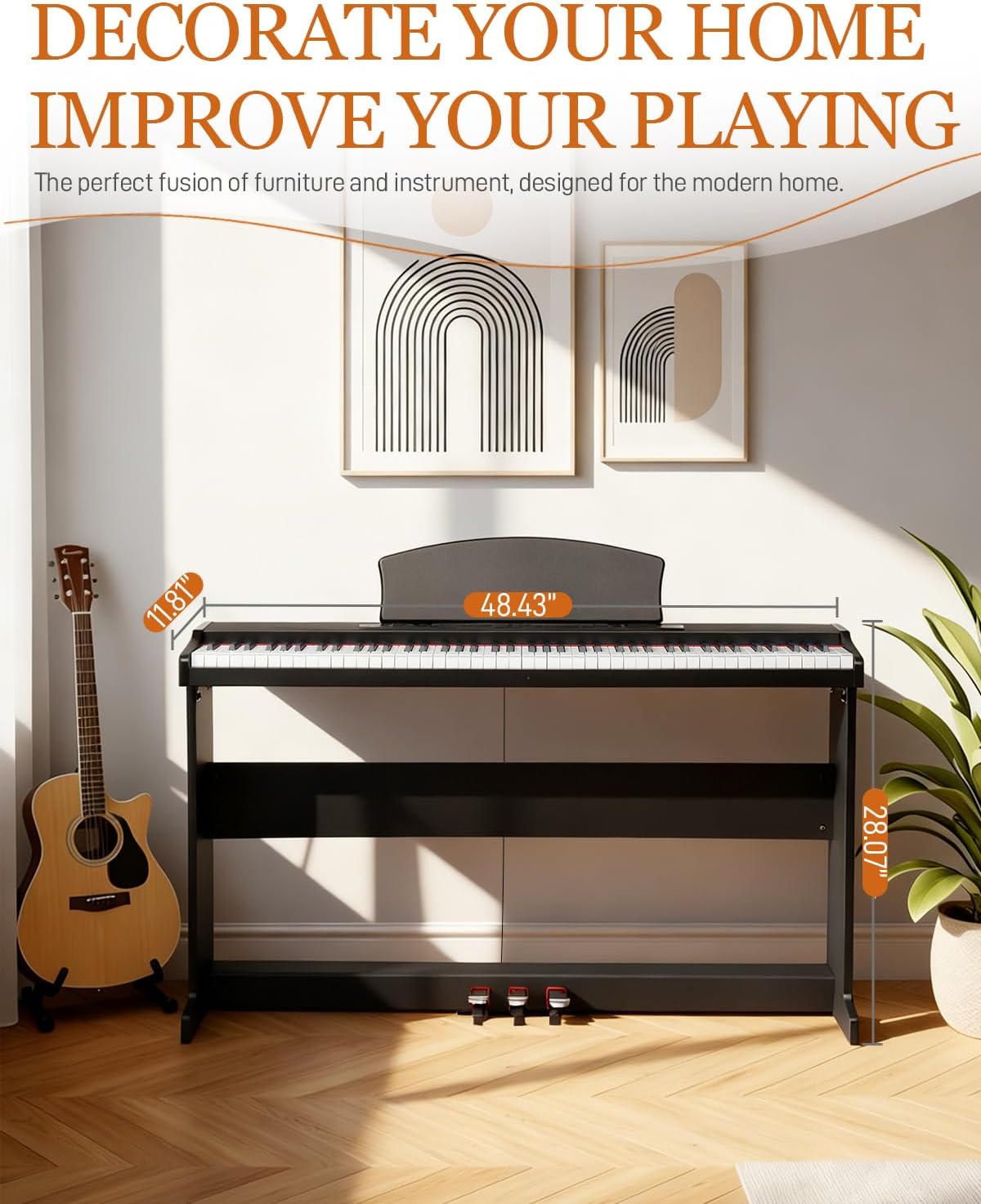 Ktaxon 88 Key Piano Keyboard Digital Piano with 3 Tone Controls, MIDI & Bluetooth Functionality, Includes Headphones, Musical Sheet Clip, Sticker, Dust Cover, Electric Keyboard for Beginner(Compact)