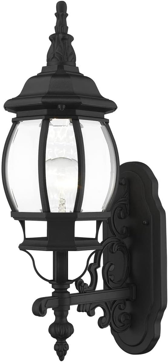 Livex Lighting 7520-04 Outdoor Wall Lantern with Clear Beveled Glass Shades, Black, 21