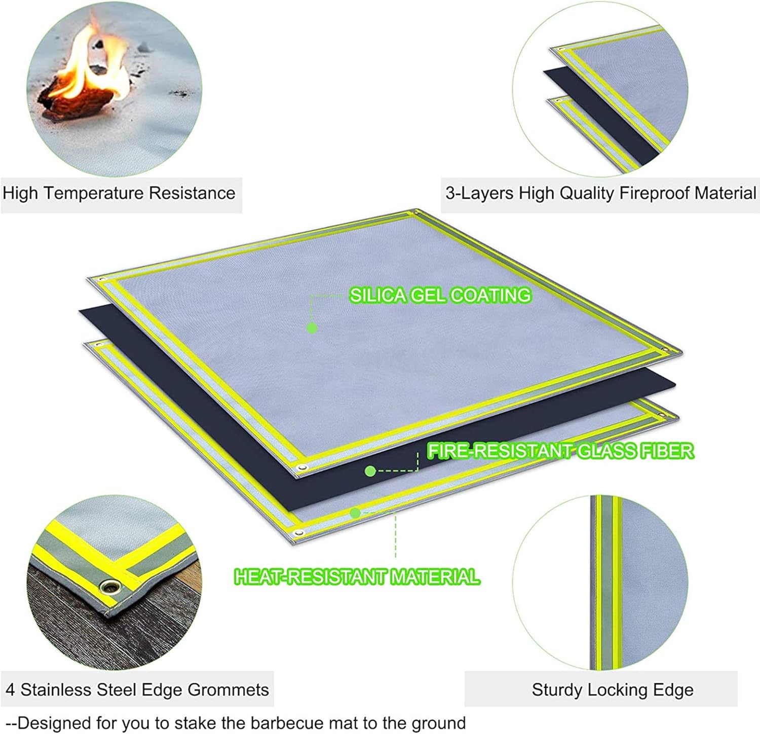 Fire Pit Mat | Square Ember Mat | Large Grill Mat | Under Grill Mat Pad, Protector for Wood Burning Fire Pit, Charcoal Grill, Deck, Lawn, Outdoor Patio,59 * 67 inch /1.5 * 1.7m