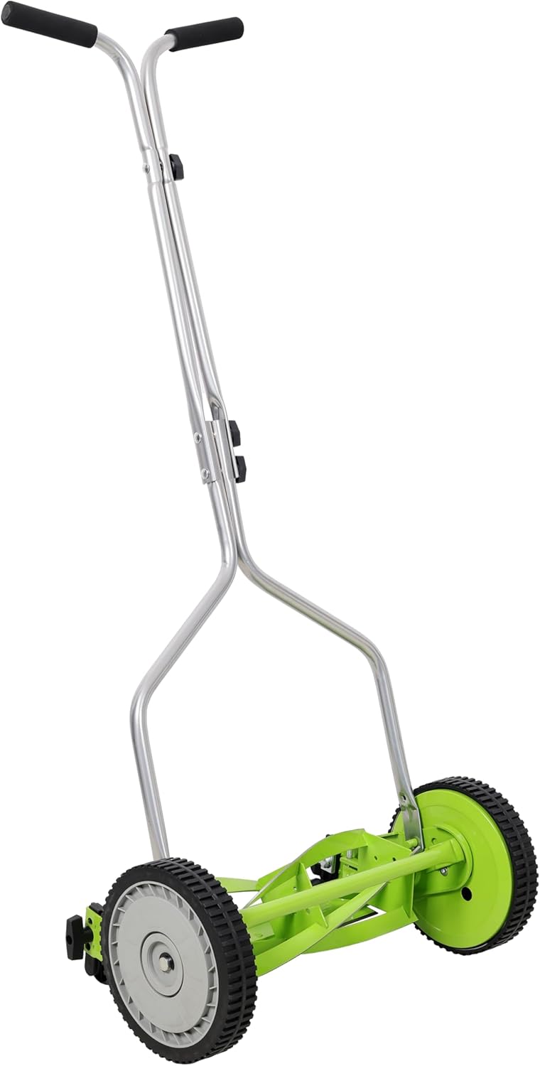 14in Push Reel Lawn Mower in Green - 5-Blade Ball Bearing Reel, 8.5
