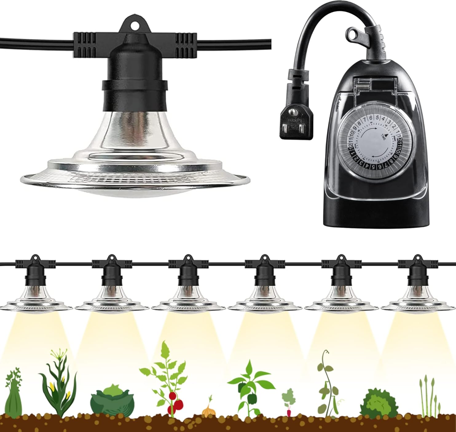 Espird 6-Light LED Grow Light Plant Growing Lamps with Timer, Outdoor Waterproof Grow Light String for Greenhouse, Full Spectrum Grow for Seeding Veg Flowers