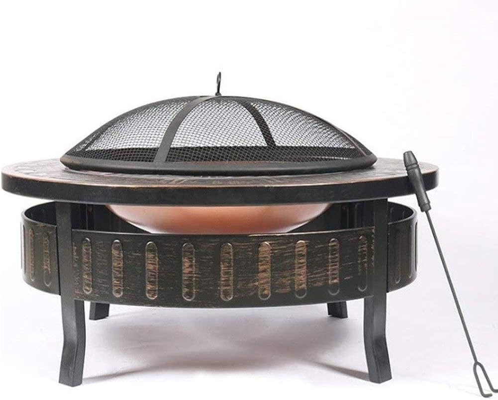 Outdoor Metal Firepit Round Table d Patio Garden Stove Wood Burning Fire Pit with Spark Screen, Log Poker and Cover,Outdoor Fire Pits