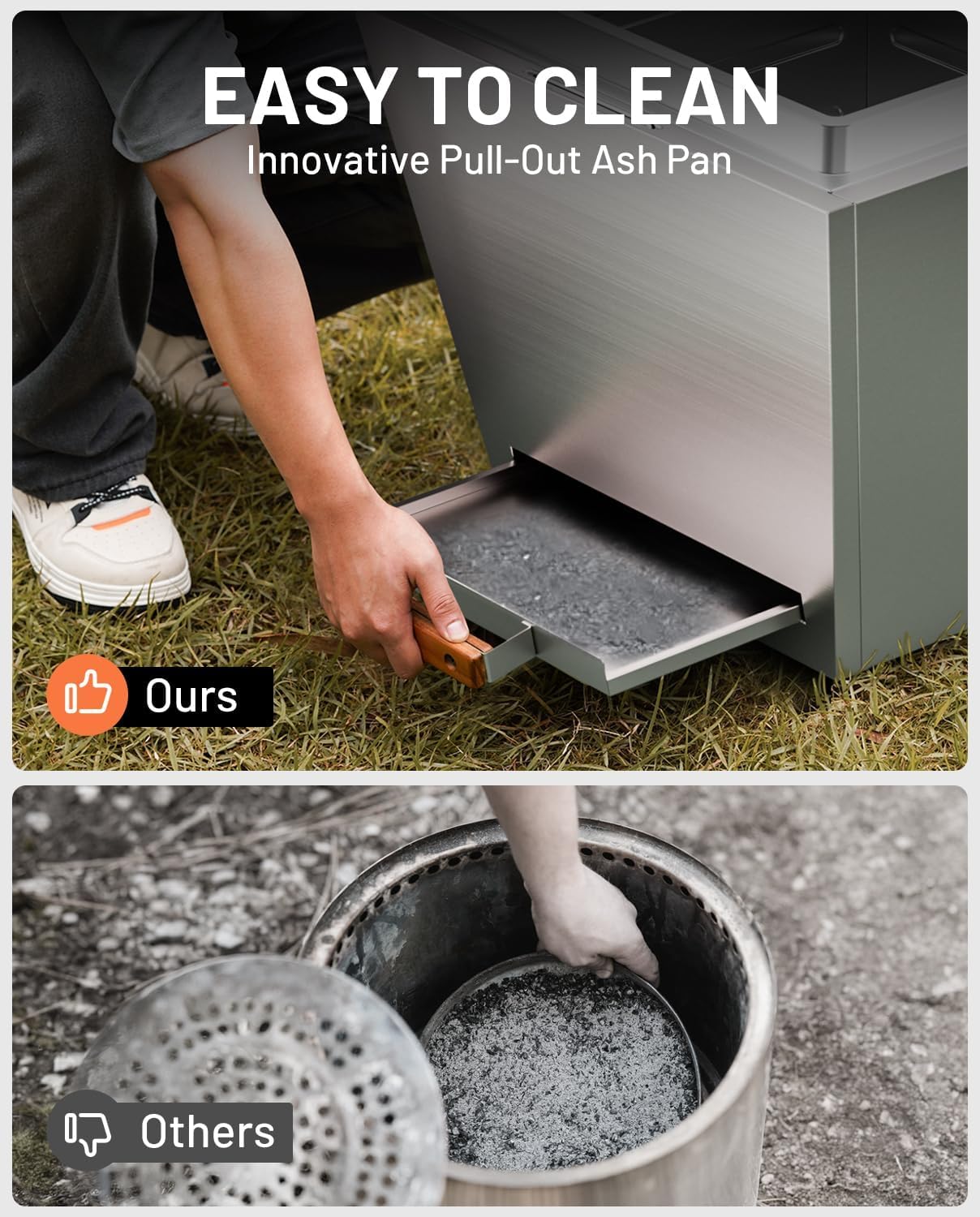 Cyberpit One Pro 25 Inches Smokeless Fire Pit with Pull-Out Ash Pan, Portable Outdoor Fire Pit for Backyard, Patio & Camping, Stainless Steel, Silver (1 Door) – Includes Carry Handle (1