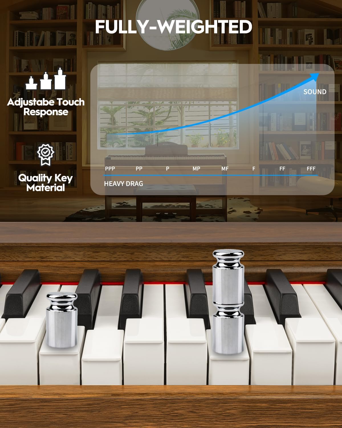 STRICH Digital Piano 88 Keys, Hammer-Action Weighted Keyboard, Full size Electric Piano Keyboard with Furniture Stand, 25Wx2 Speakers, Supports USB-MIDI/Wireless Connect, SDP-300W (Color Walnut Wood)