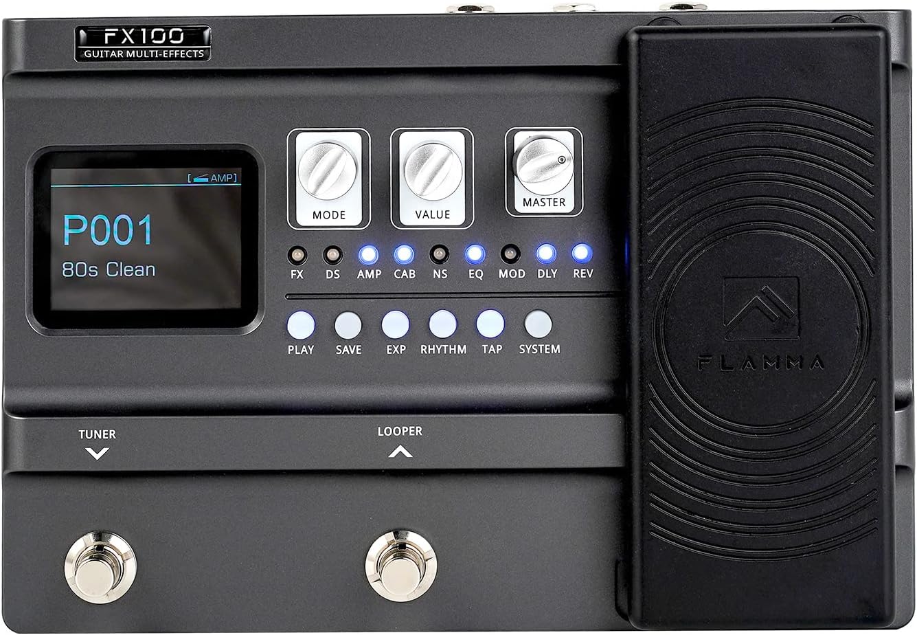 FLAMMA FX100 Guitar Multi-effects Pedal with 55 Amp Models 151 Built-in Effects 80' Looper 40 Drum Machine 10 3rd Party IR Slots Headphone OTG for Home Practice Performance Live Streaming