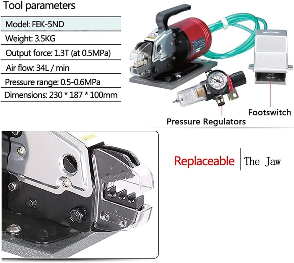 Pneumatic Wire Terminal Crimping Machine,1.3T 0.5-0.8Mpa Air Powered Crimping Tool,for Various Terminals
