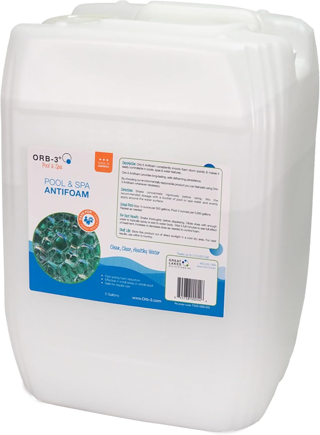 Orb-3 T422-000-5G Antifoam for Pool Maintenance, 5-Gallon Pail