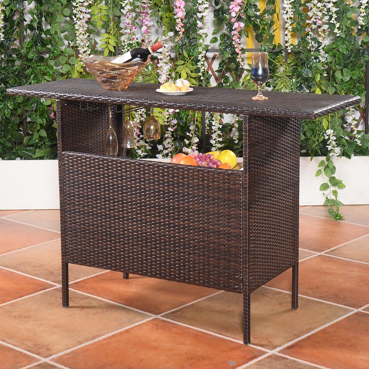 New MTN-G Outdoor Rattan Wicker Bar Counter Table Shelves Garden Patio Furniture Brown