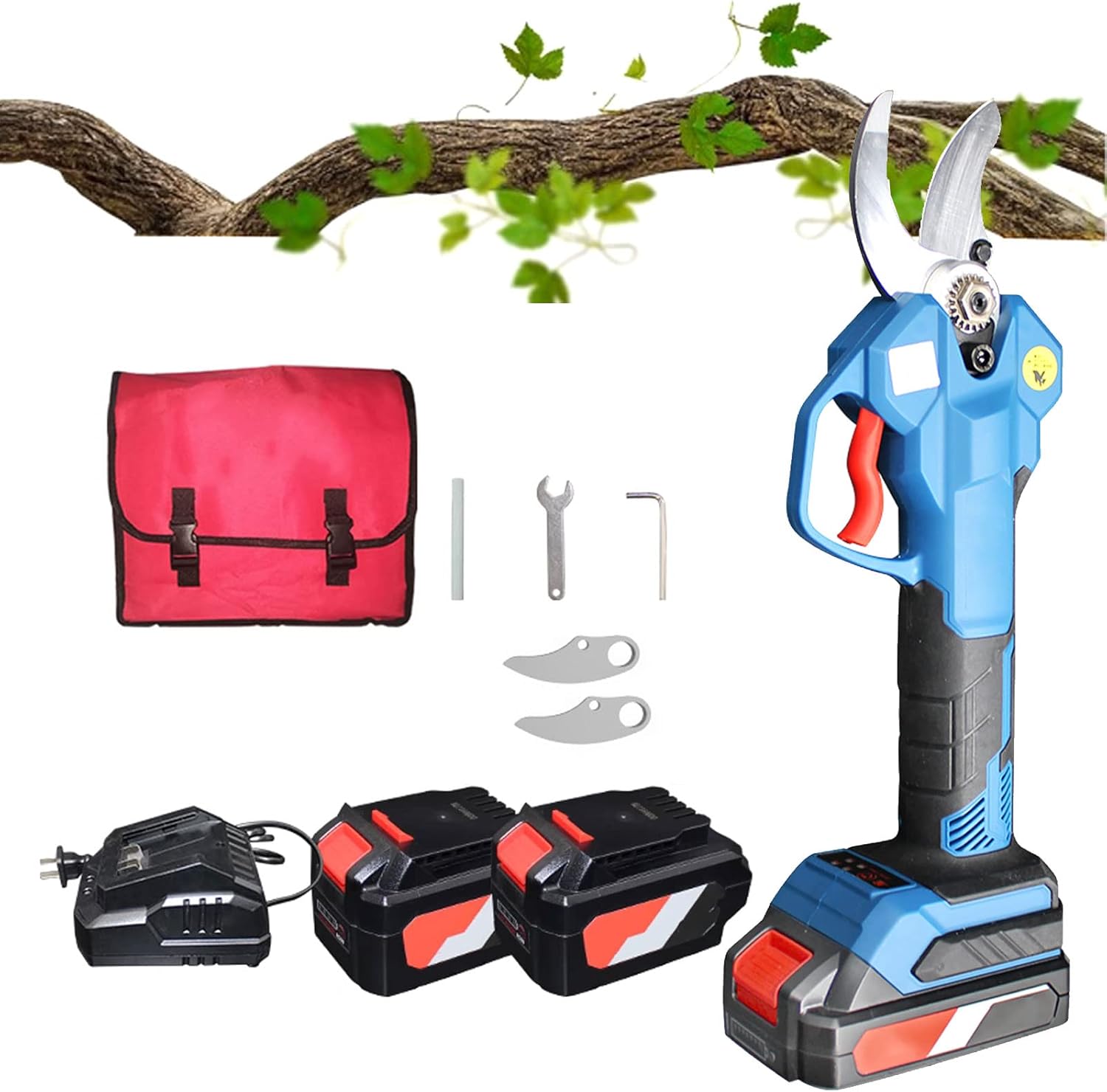 Cordless Pruning Shears for Gardening Cordless Tree Pruner 2 Pack Brushless Motor, Electric Branch Scissors Lithium Batteries, 35mm Cutting Diameter, for Hedge, Tree, Fruit,Bush,Orchard