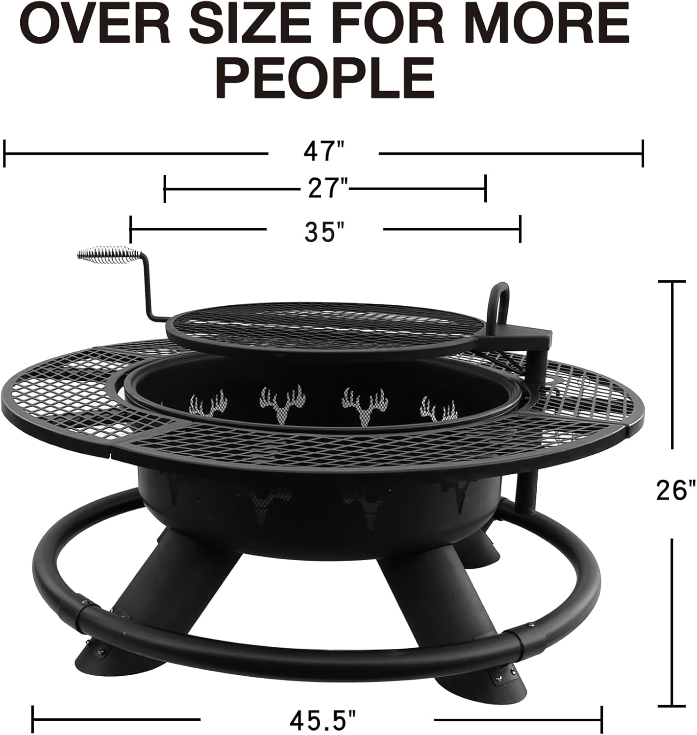 Bestier 47 inch Outdoor Fire Pit with Grill, Wood Burning Firepit,for Family Camping, Backyard, Bonfire Patio Picnic BBQ - Deer Head Style