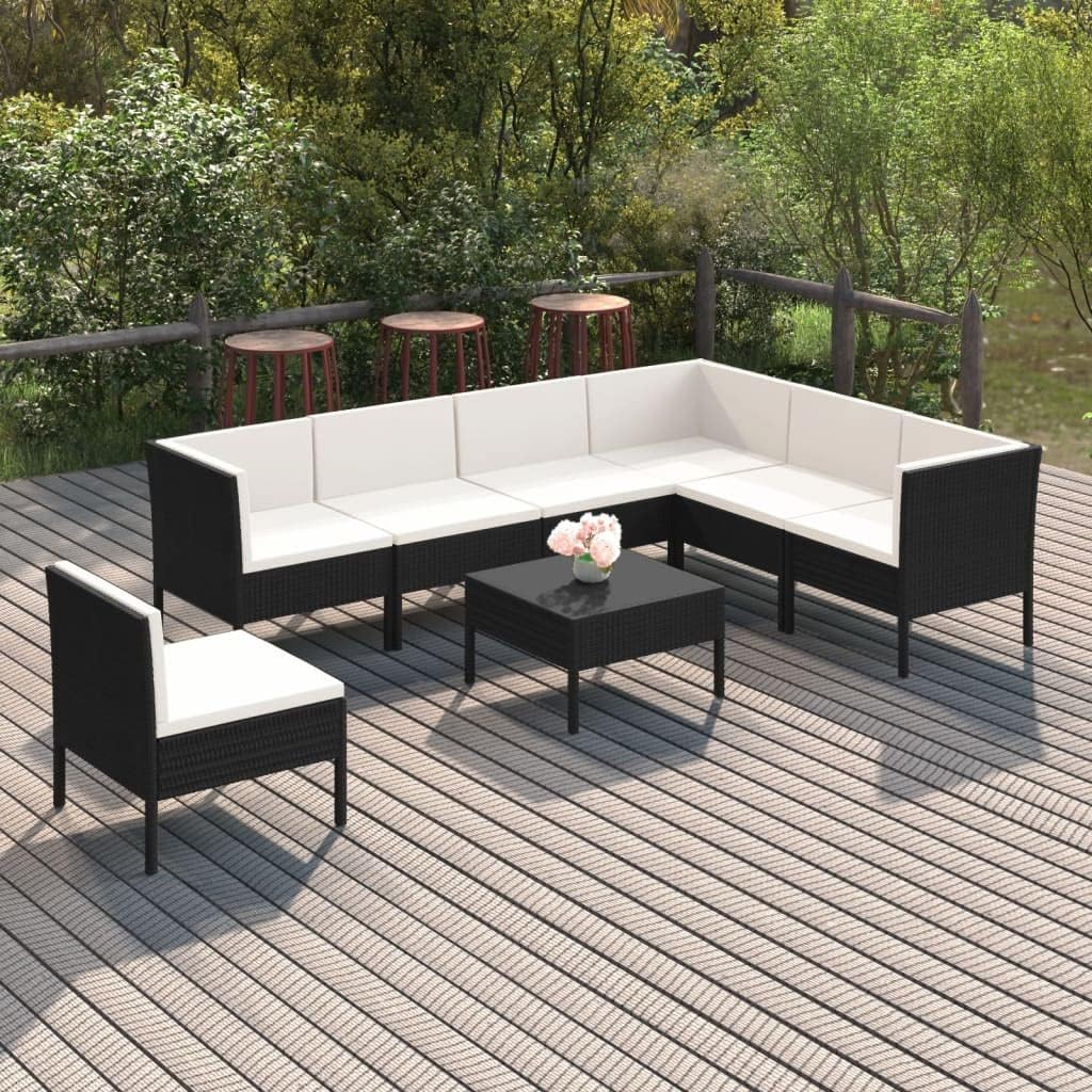 8 Piece Patio Lounge Set with Cushions Poly Rattan Black Garden Furniture