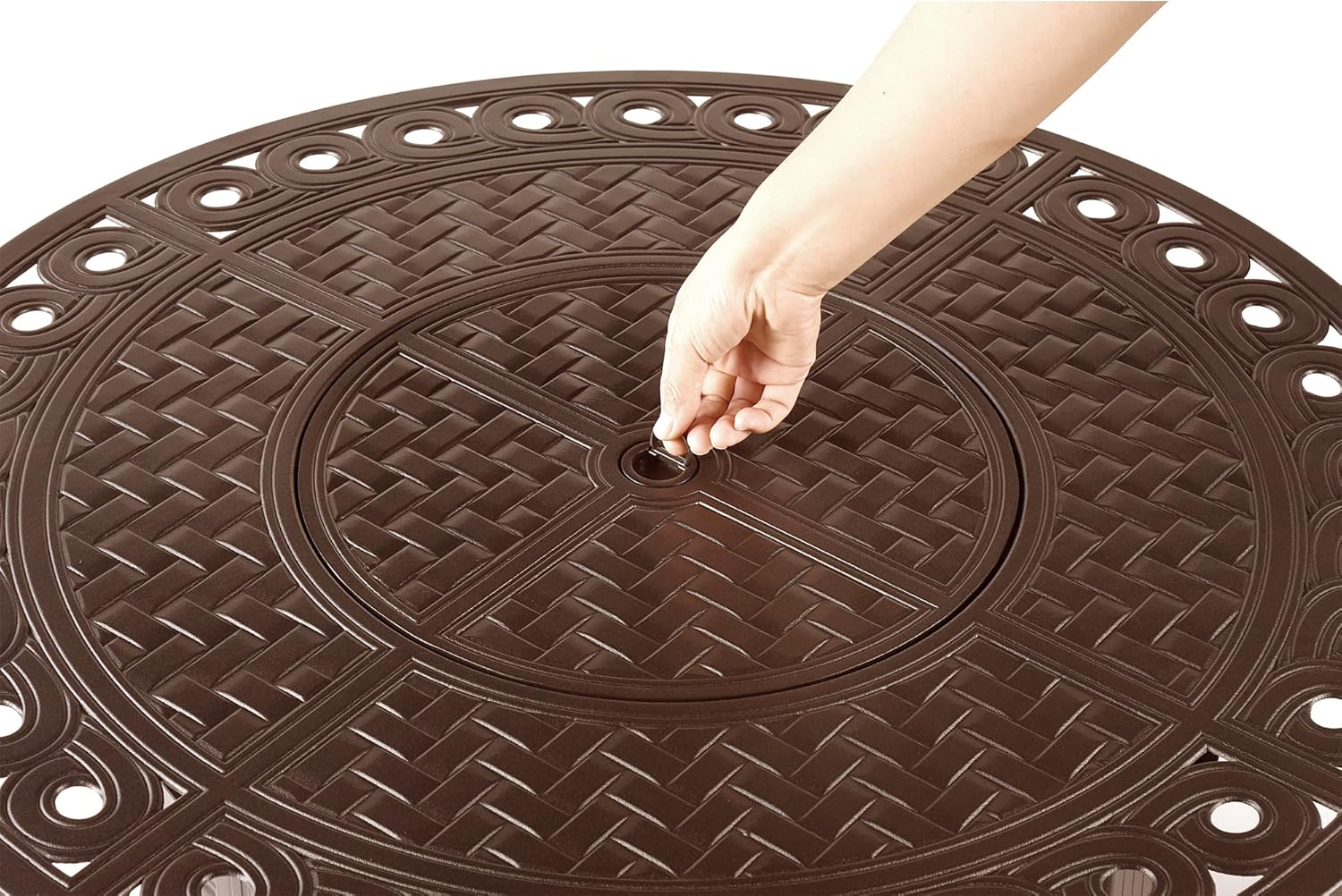 Round 34 in. x 34 in. Aluminum Propane Fire Pit Table with Glass Beads, Two Covers, Lid, 37,000 BTUs in Brown Finish