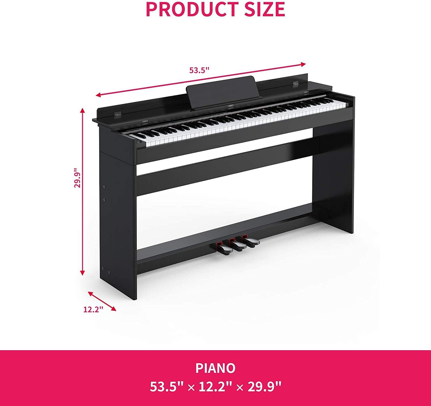 Setting 88-Key Weighted Digital Piano, Electric Upright Piano with 3-Pedal Unit Board, LCD Screen, Multi-Functional Full Size and Power for Beginner/Adult (Black without Bench) 53.5 x 29.9 12.2 Inch