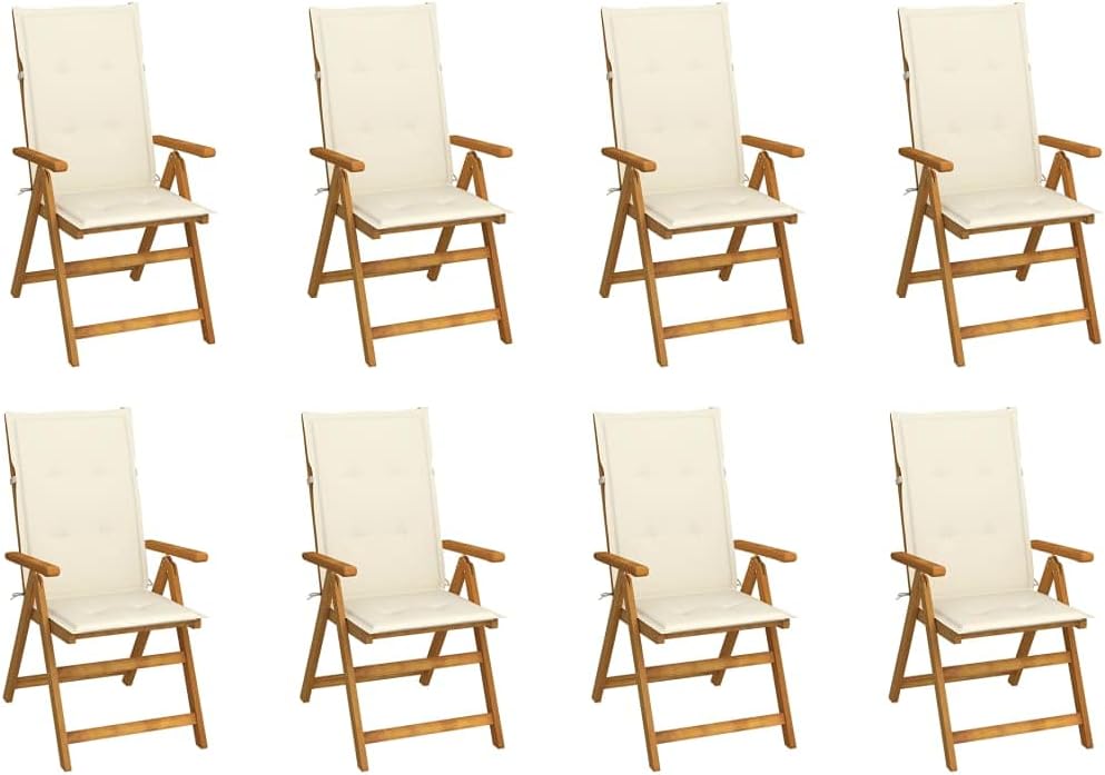 Folding Patio Chairs with Cushions,Bistro Chair,Patio Funiture,Lawn Chairs,Armchair,Beach Chair,Camp Chair,Coffee Chair,for Outdoor,Fire Pit,Deck,Lawn,Outside,Garden, 8 pcs Solid Acacia Wood
