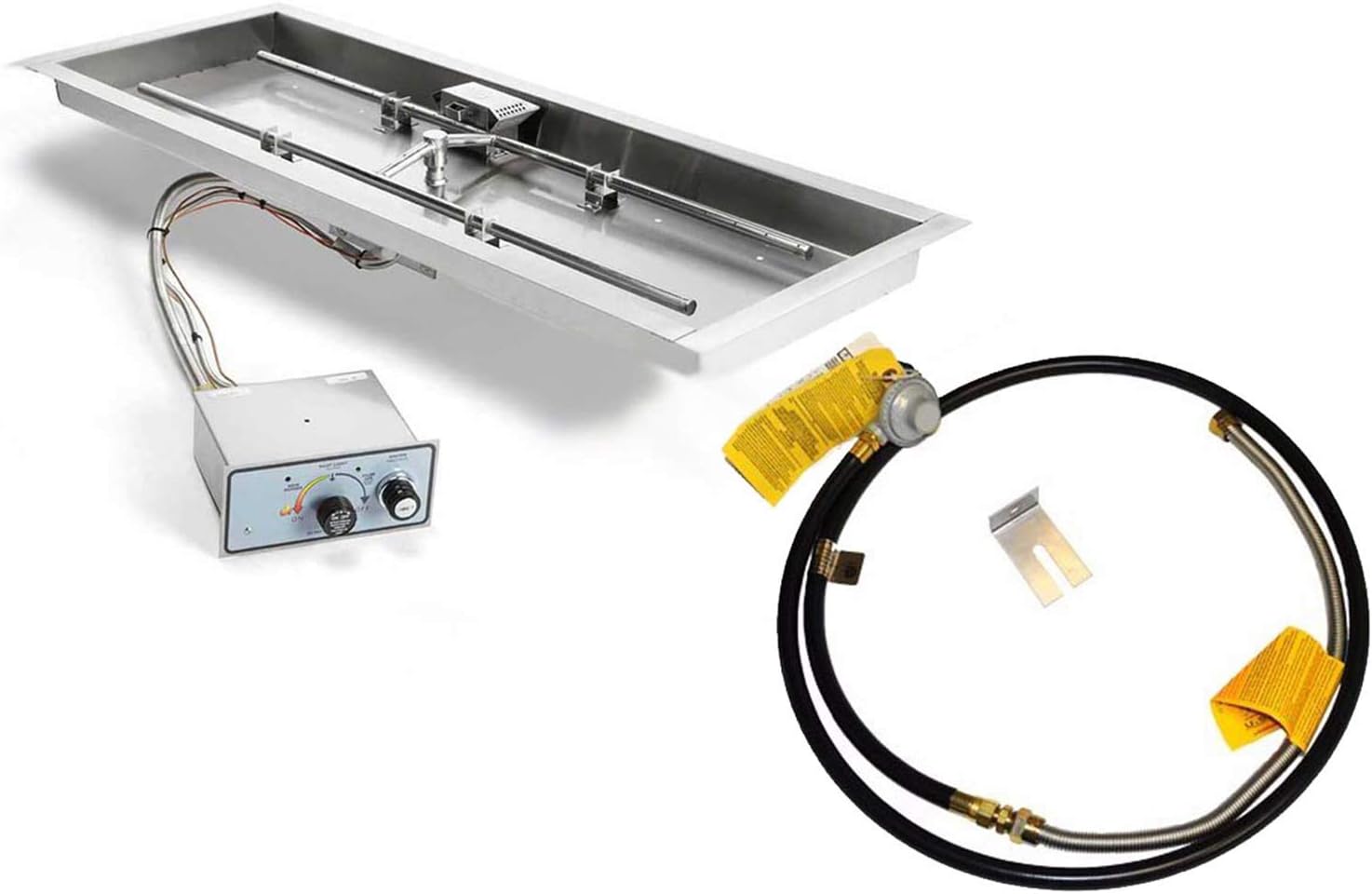 HPC Fire Push Button Flame Sensing Gas Fire Pit Kit, 30x12-Inch Pan 24x6-Inch Burner, Propane for Small Tank (TOR-FPPK30X12-H-FLEX-LP-ST)