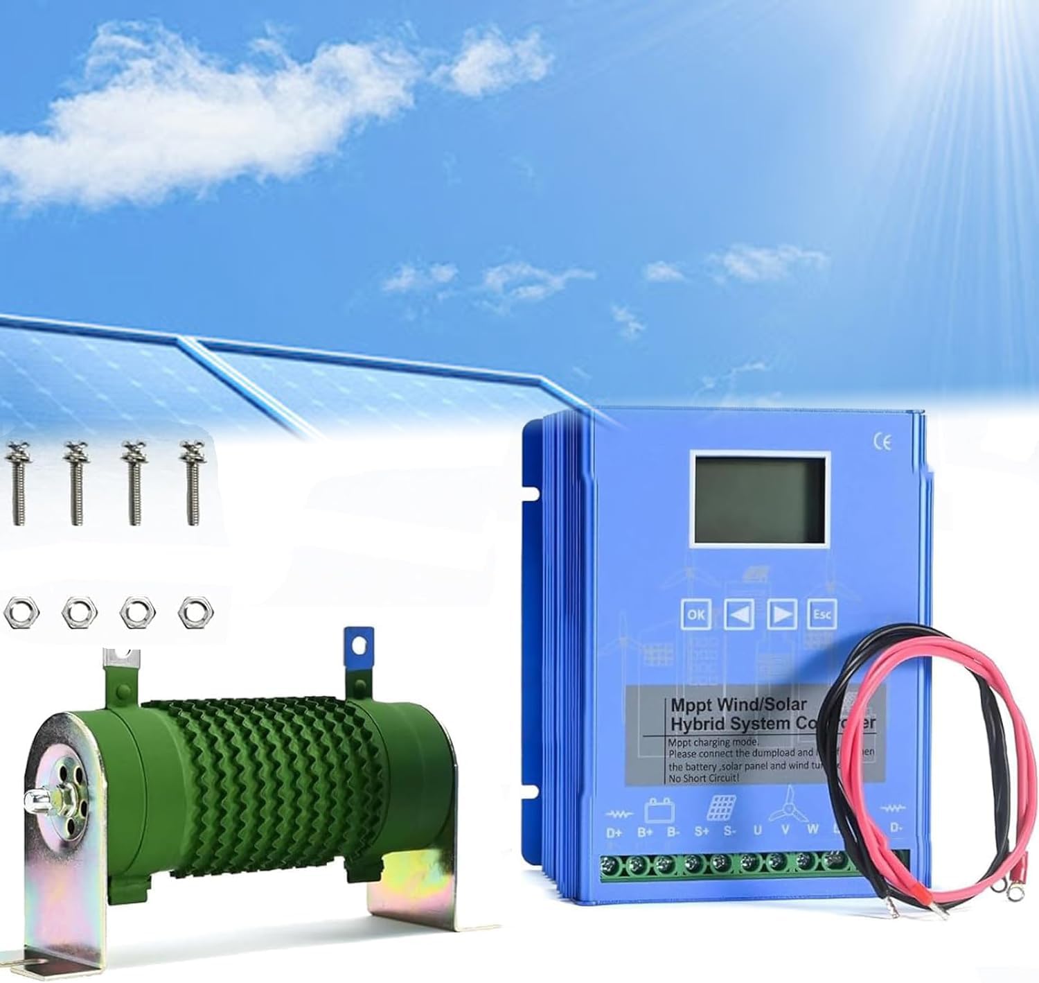 Wind Solar Hybrid System MPPT Charge Controller with Dump Load Wind Turbine Generator Solar Panel 12V 24V 48V Auto Universal for Off Grid Wind Solar Hybrid Systems Hybrid Charge Controller 48V-18000W