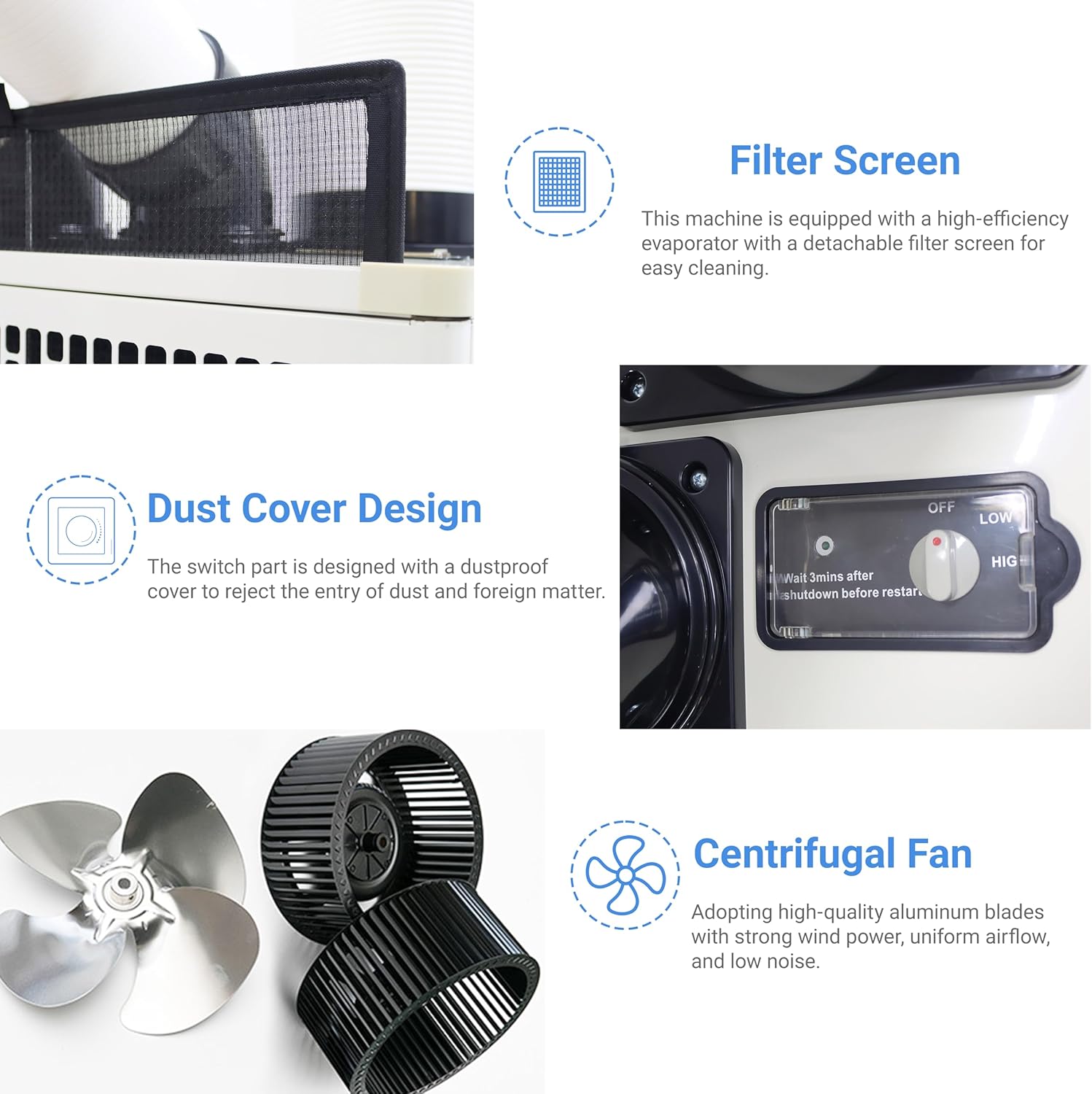 15400BTU/H Industrial Spot Cooler Air Conditioner Industrial Air Conditioner with 2.1Gal Water Tank Portable Mobile Spot Cooler Double Ducts 2.1KW 220V Beige