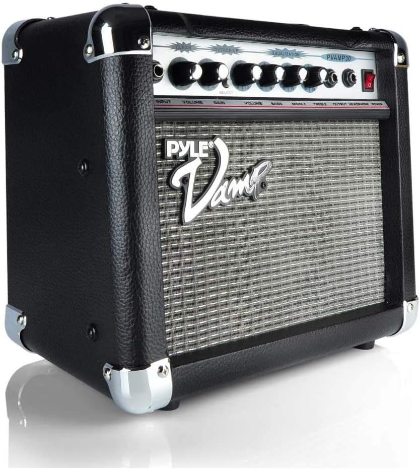 Pyle 30 Watt VampSeries Amplifier - With 3-Band EQ & Overdrive, Has Clean and Overdrive Channels For a Crunchy, Powerful Sound, 20 Hz to 15 kHz Frequency Response, Black