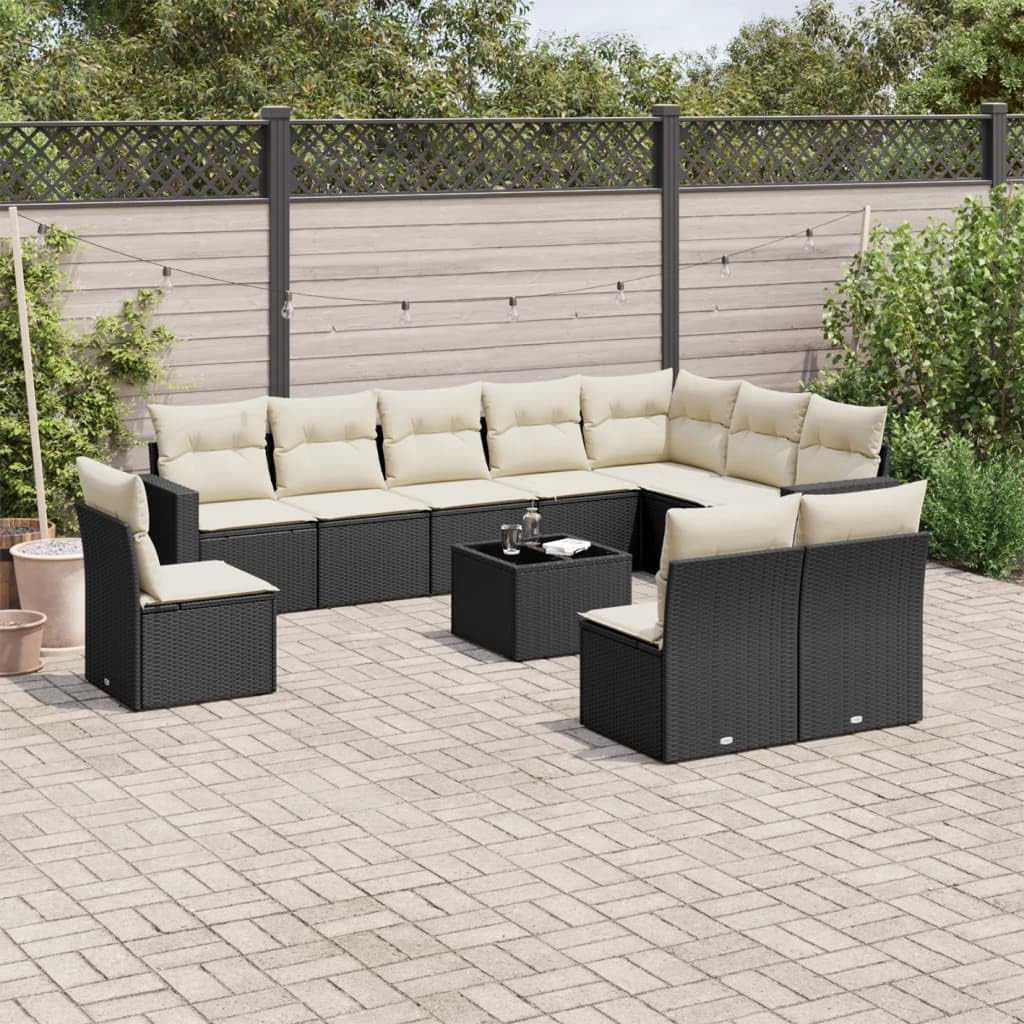 Garden Sofa Set Black PE Rattan, Large Modular Outdoor Furniture, Adjustable Feet, Patio Dining Seating for 10 People