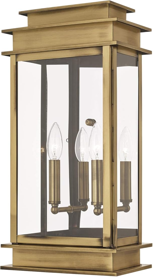 Livex Lighting 2018-01 Princeton 2 Light AB Outdoor Wall Lantern, Antique Brass