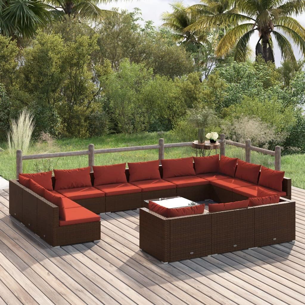 14 Piece Patio Lounge Set with Cushions Brown Poly Rattan,Modern Patio Lounge Set: Durable, WeatherResistant and Modular Patio Furniture Sets, Outdoor Furniture Sets