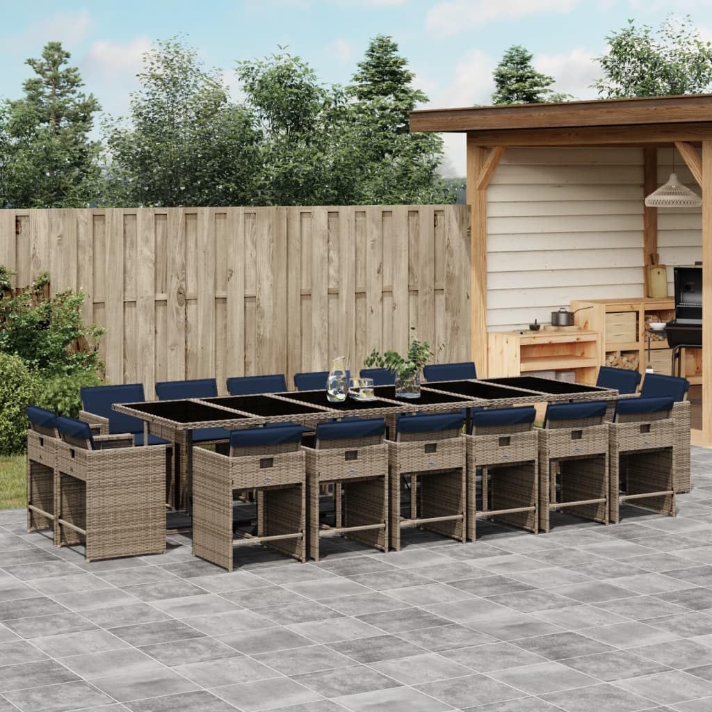 17 Piece Patio Dining Set with Cushions Gray Poly Rattan,Versatile Outdoor Dining Table and Chairs: Durable PE Rattan for Garden, Patio, and Backyard Furniture Sets for Patio, Lawn & Garden