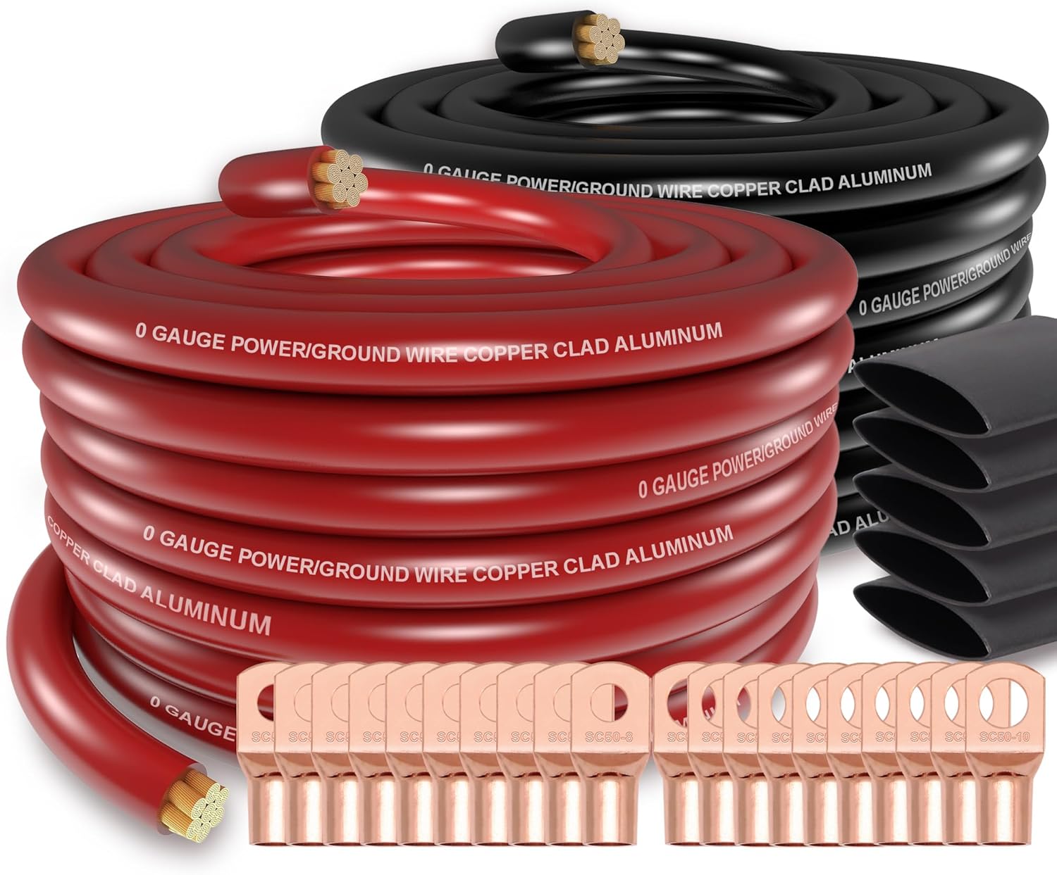1/0 Gauge Wire (40ft) Copper Clad Aluminum CAA Car Amplifier Power & Ground Cable and Insulated Inline Splice Connector 2/0-6 Gauge Wire Connectors
