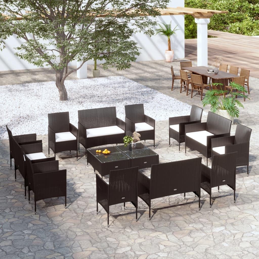 16 Piece Patio Lounge Set with Cushions Poly Rattan Black,Elegant Poly Rattan Patio Lounge Set: for Outdoor Relaxation Furniture Sets for Patio, Lawn & Garden