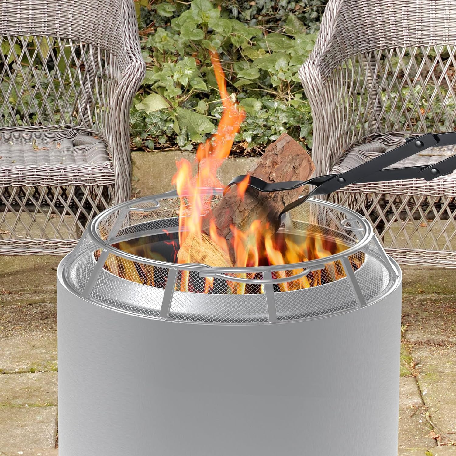 Fire Pit Surround Tabletop and Spark Protector Mesh Screenfor Solo Stove Yukon 27 Inch, Outdoor Smokeless Fire Pit Table for Wood Burning Fire Pits, Powder-Coated Steel Stove Table Surround with Cover