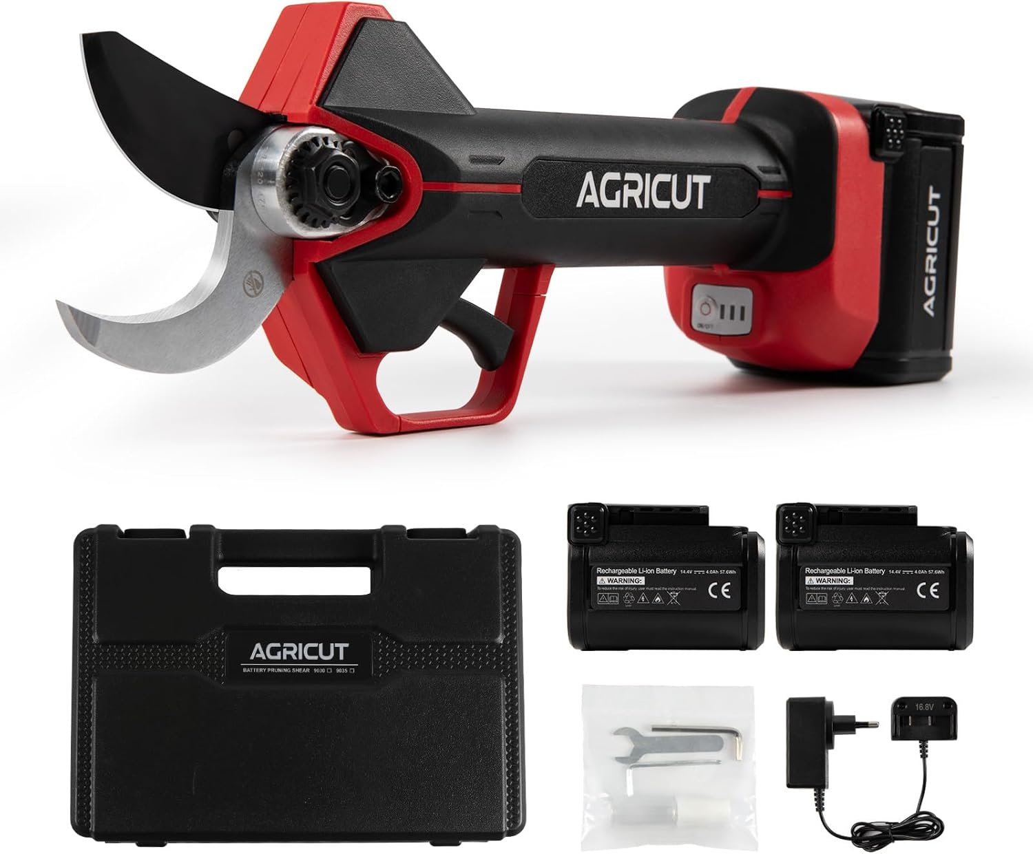AGRICUT Electric Pruning Shears, 1.4 Inch Max Cutting Capacity Hand Pruners, 14.4V Cordless Branch Cutter with 2 * 4Ah Batteries, Pruning Shears for Gardening