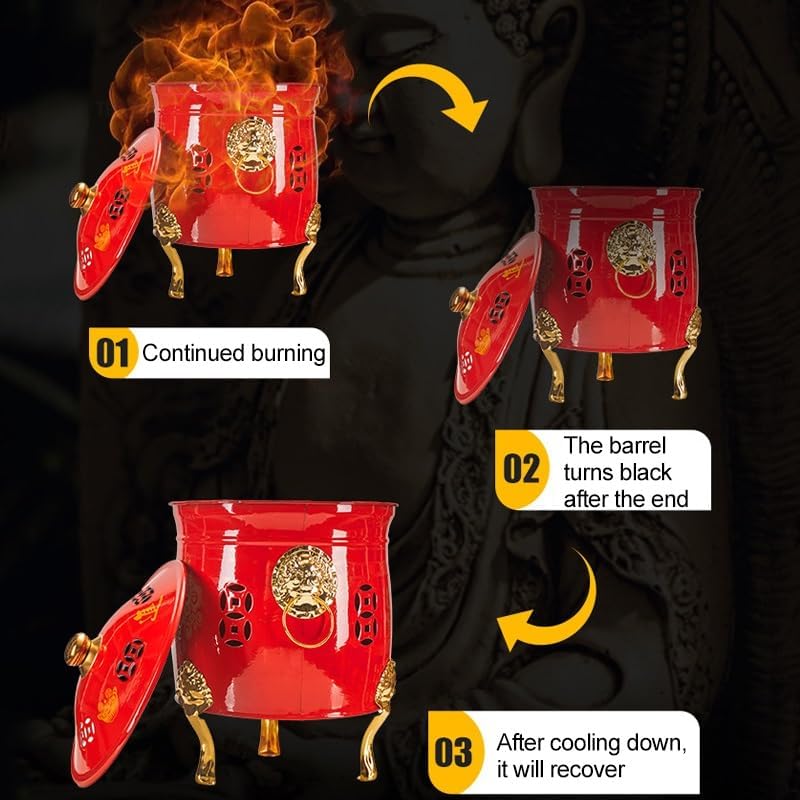 Outdoor Burn Barrels, Stainless Steel Burn Barrel, Metal Incinerator, Garden Backyard Debris Bin for Paper Leaf Trash Buddhist Ritual Supplies, Red(Large)