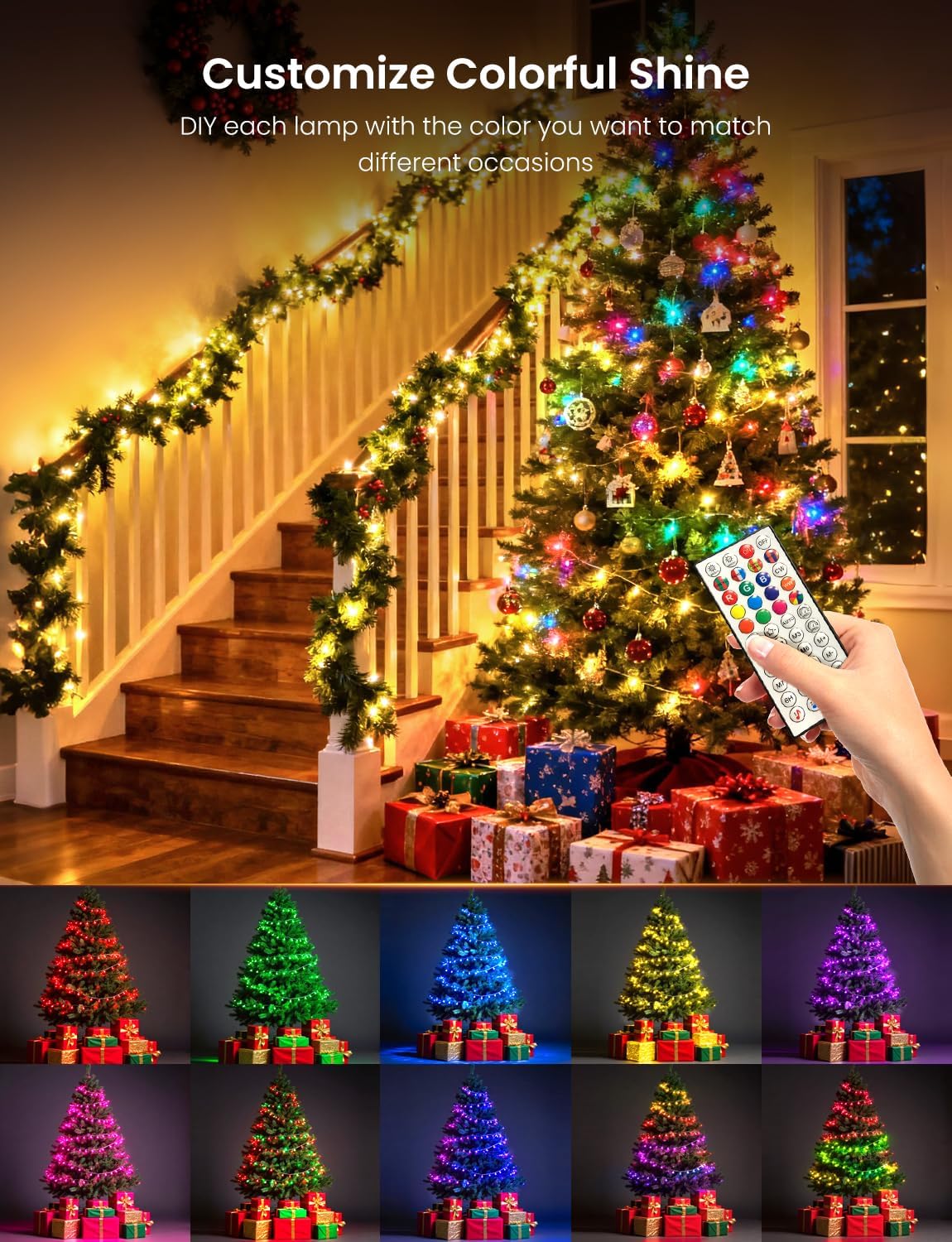 Smart Christmas Fairy Lights, 98.4Ft 300LEDs RGB+IC String Light, APP & Remote Control, with 84 Scenes, Music Mode, Work with Alexa & Google Home, Color Changing Halloween Decor Light for Indoor Tree