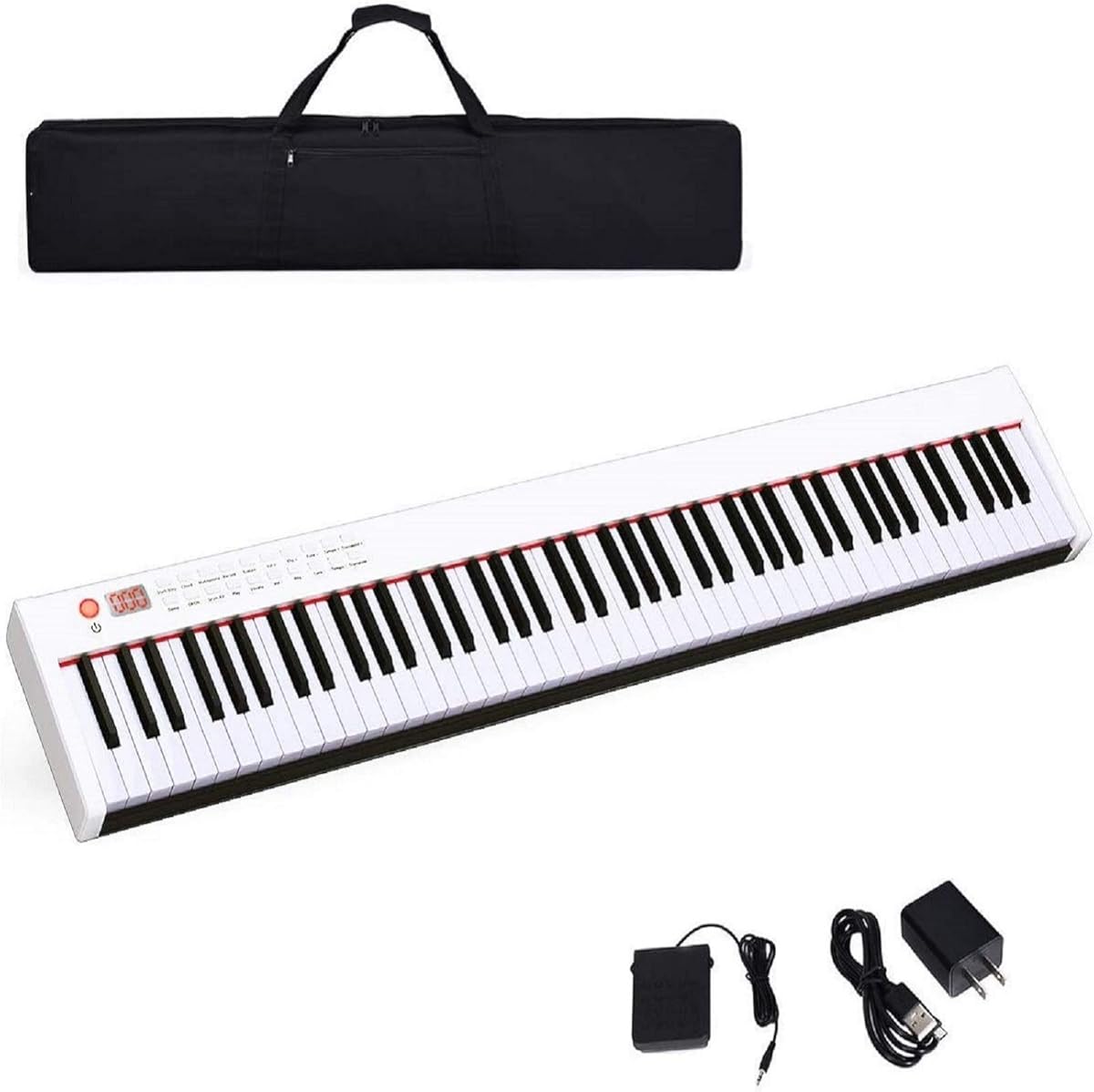 Costzon BX-II 88-Key Portable Touch Sensitive Digital Piano, Upgraded Electric Keyboard with MIDI/USB Keyboard, Bluetooth, Dynamics Adjustment, Sustain Pedal, Power Supply, and Black Handbag (White)