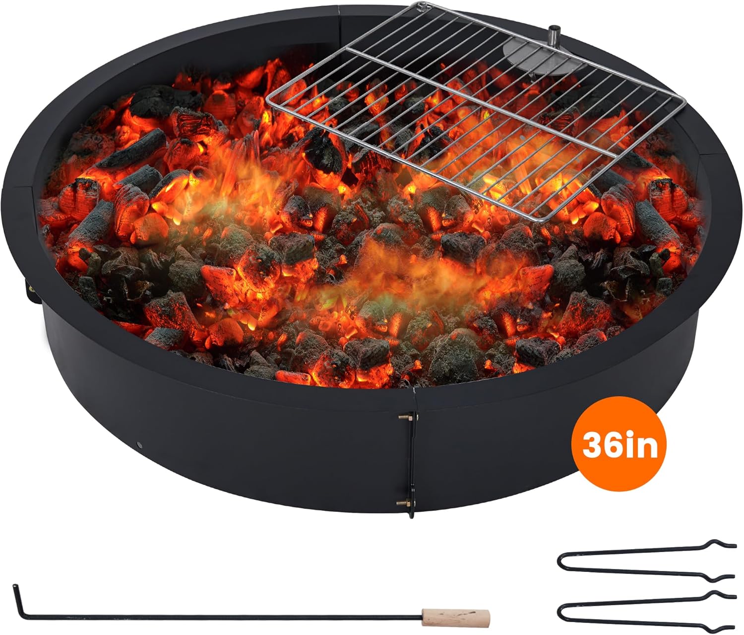 30 Inch Outdoor Fire Pit Ring, 2.5mm Thick Heavy Duty Steel Round Fire Pit Insert, 36 in-Outer Wood Burning Fire Pit Kit, 10 Inch Height Campfire Ring for Camping, BBQ