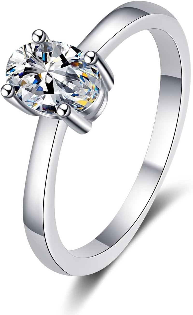 Lab Grown Diamond Wedding Band Women, Vintage Ring 14K/18K White Gold Oval Silver Fashion Jewelry for Wife Size 4-10