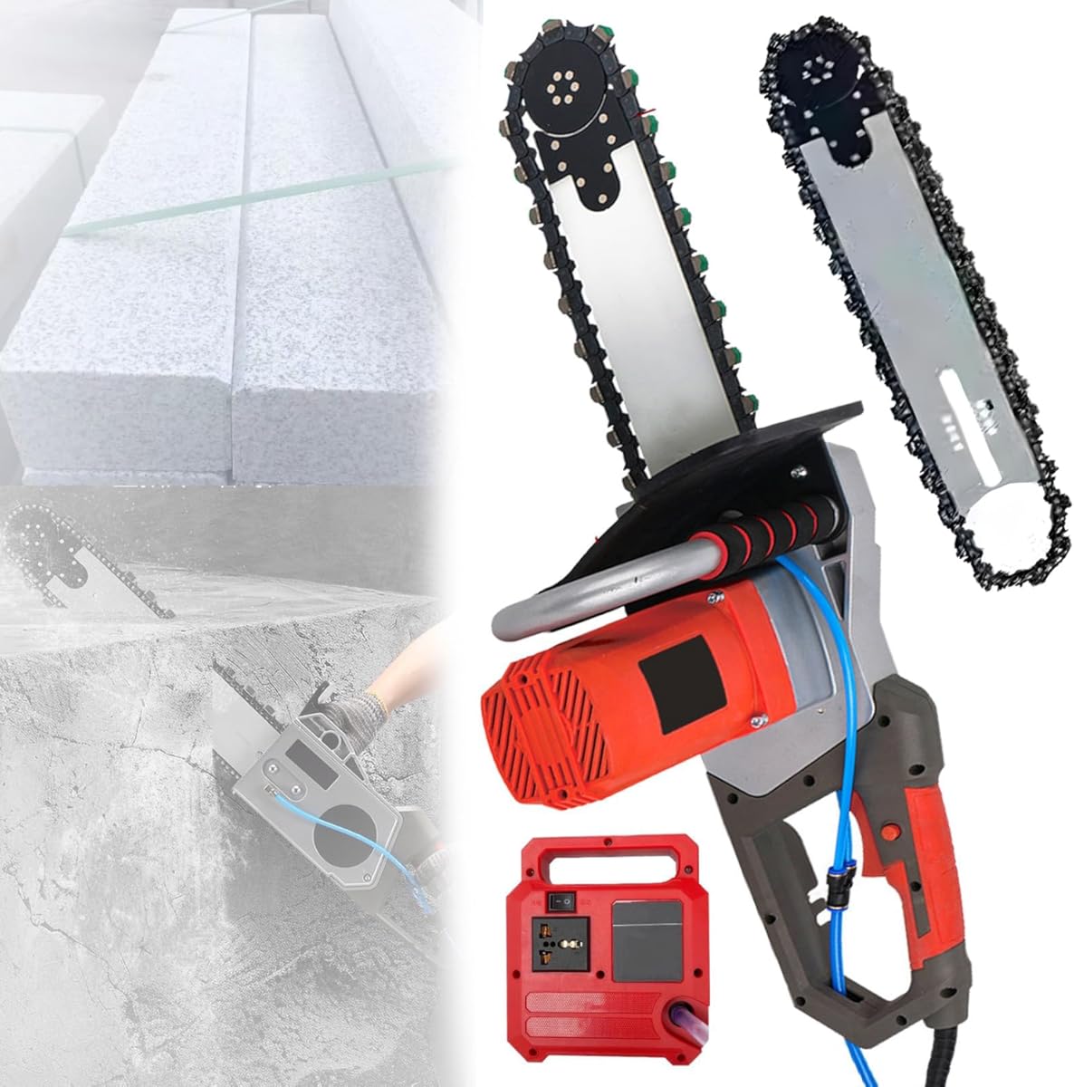 Electric Chainsaw - Wall Saw Machine 35CM/13.7 inch Cutting Depth Power Tools with Water Fed Dust Suppression and 2 Chains/2 Guide Bar for Granite Marble Concrete Stone