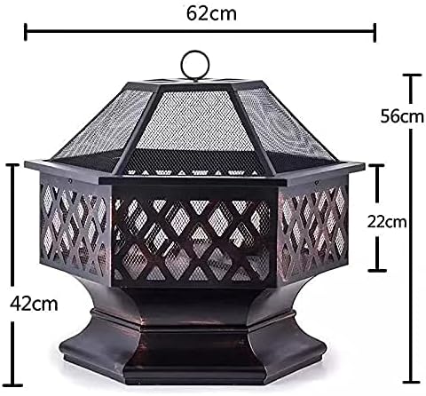Multifunctional Fire Pit Table, Hexagon Fire Pit, Firepit Table for Outside Wood, Patio Stove Wood Burning BBQ Grill Fire Pit Bowl with Spark Screen Cover for Camping and BBQ