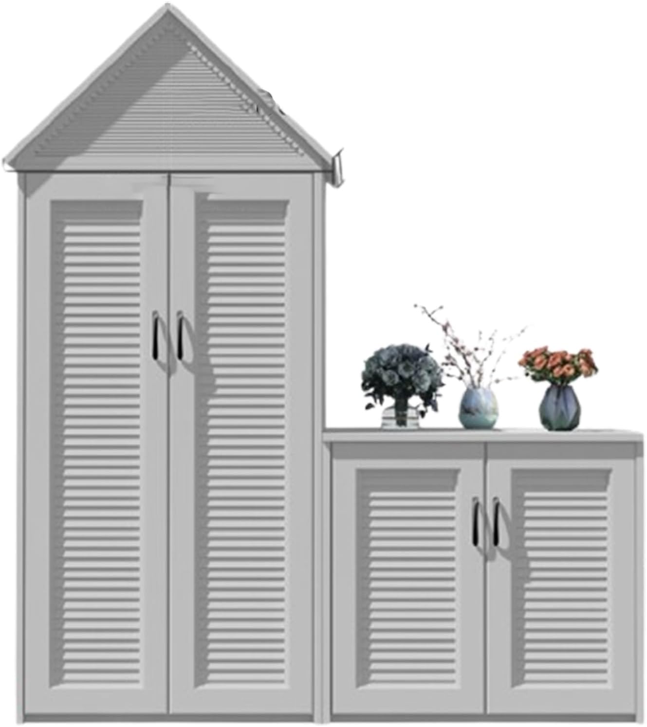 Metal Outdoor Storage Shed, Waterproof Outdoor Sheds, Outside Vertical Tall Tool Shed for Storing Mower, Watering Hose, Patio Lawn Backyard (One Color White)